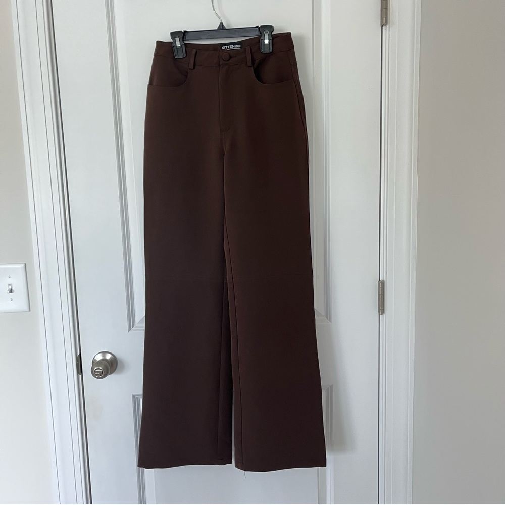 Kittenish Small Chocolate Brown High Waisted Trouser Pants - Picture 2 of 8